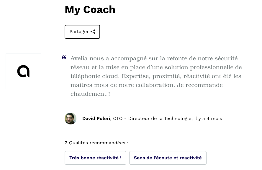 Témoignage client de David Puleri, CTO de My Coach sur sa collaboration avec Avelia