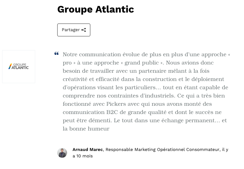 Le témoignage d'Arnaud Marec, Responsable Marketing Opérationnel Consommateur du Groupe Atlantic, à propos de Pickers