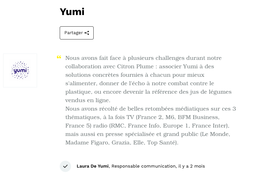 Le témoignage de Laura Véron, Responsable Communication de Yumi, à propos de Citron Plume