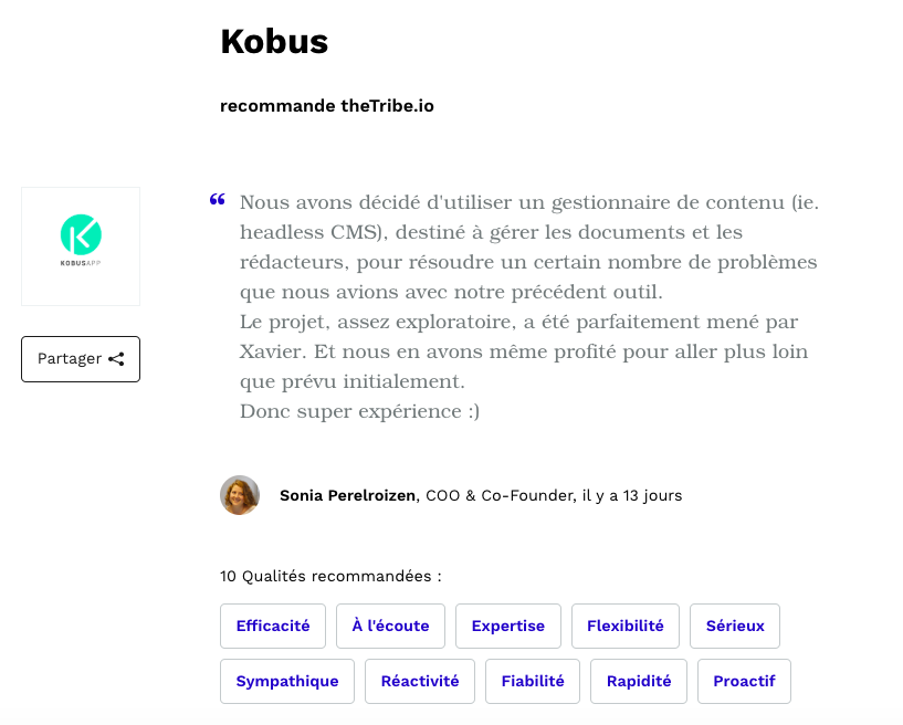 Témoignage de Sonia Perelroizen, COO et Co-fondatrice de Kobus sur sa collaboration avec theTribe