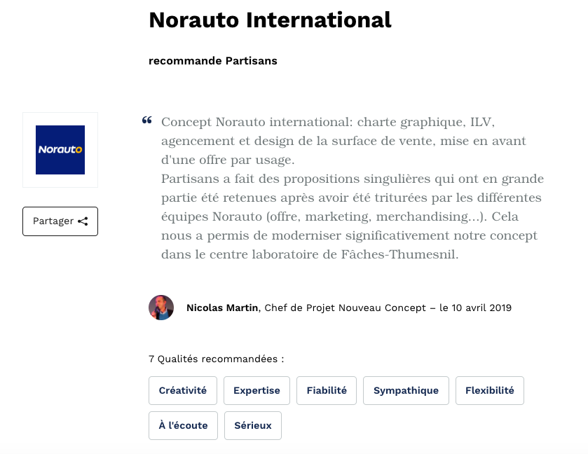 Témoignage de Nicolas Martin, chef de projet nouveau concept de Norauto, sur sa collaboration avec Partisans