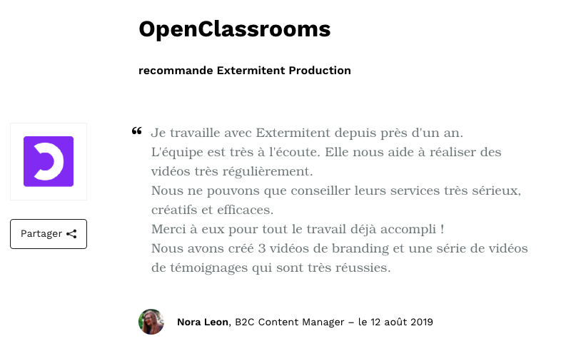 OpenClassrooms recommande Extermitent Production