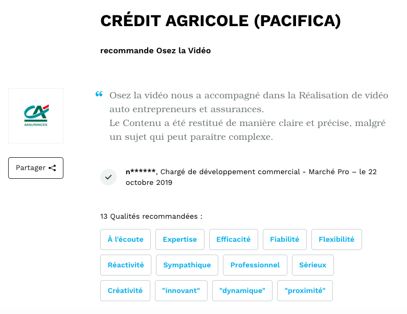Crédit Agricole recommande Osez la Vidéo