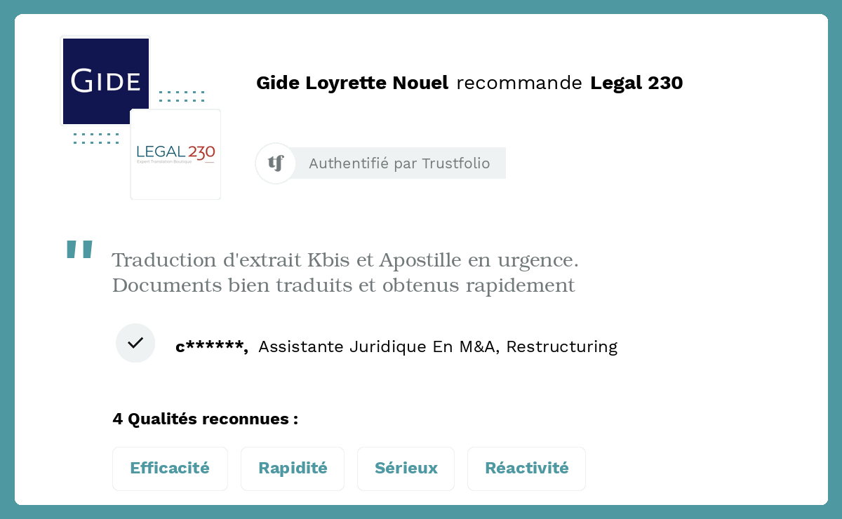 Gide Loyrette Nouel recommande Legal 230